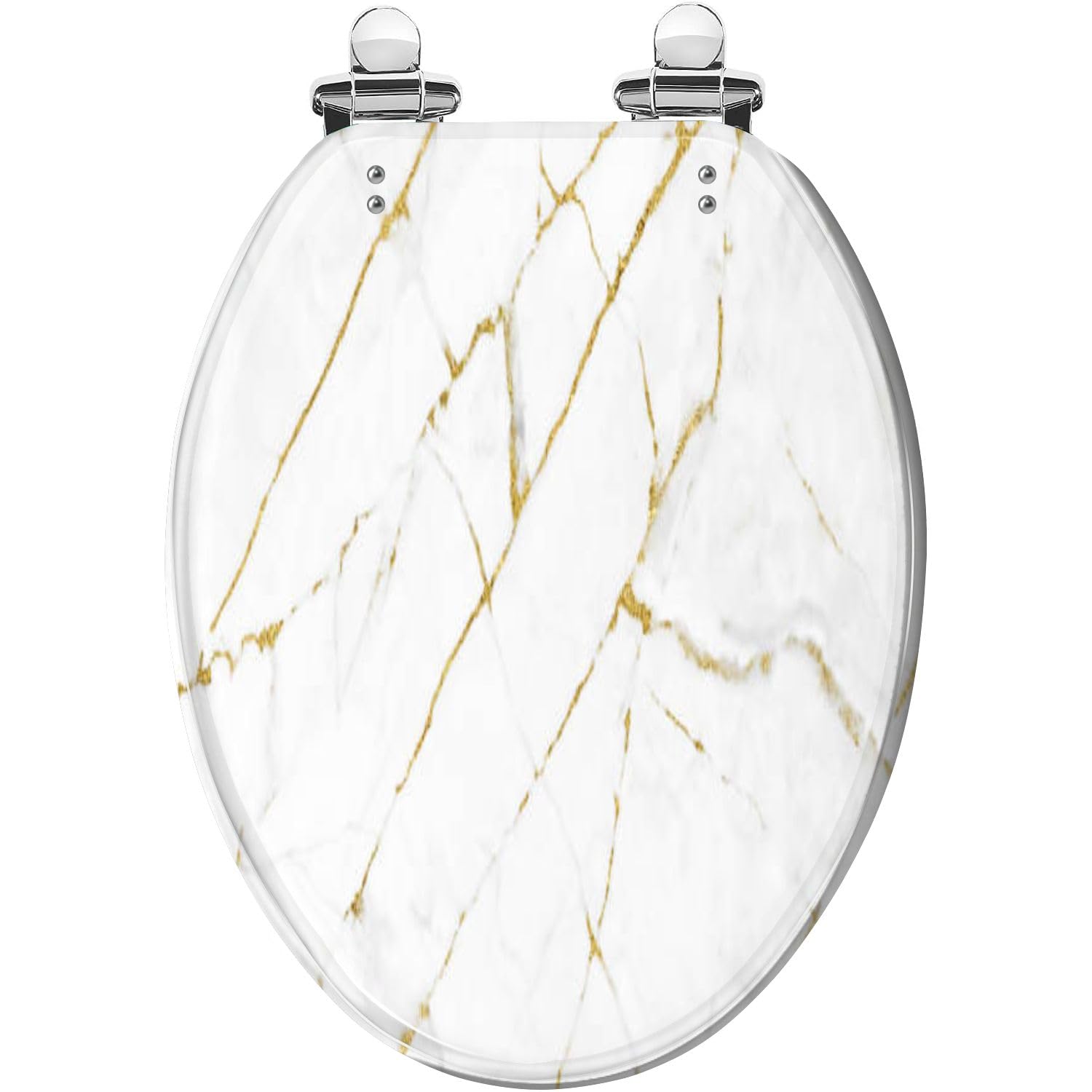 Tazyyzuu Multi5 White Marble Elongated Toilet Seat With Quick-Release Hinges Slow Close Easy Clean 18.5X14.5 Inches(Multi5)