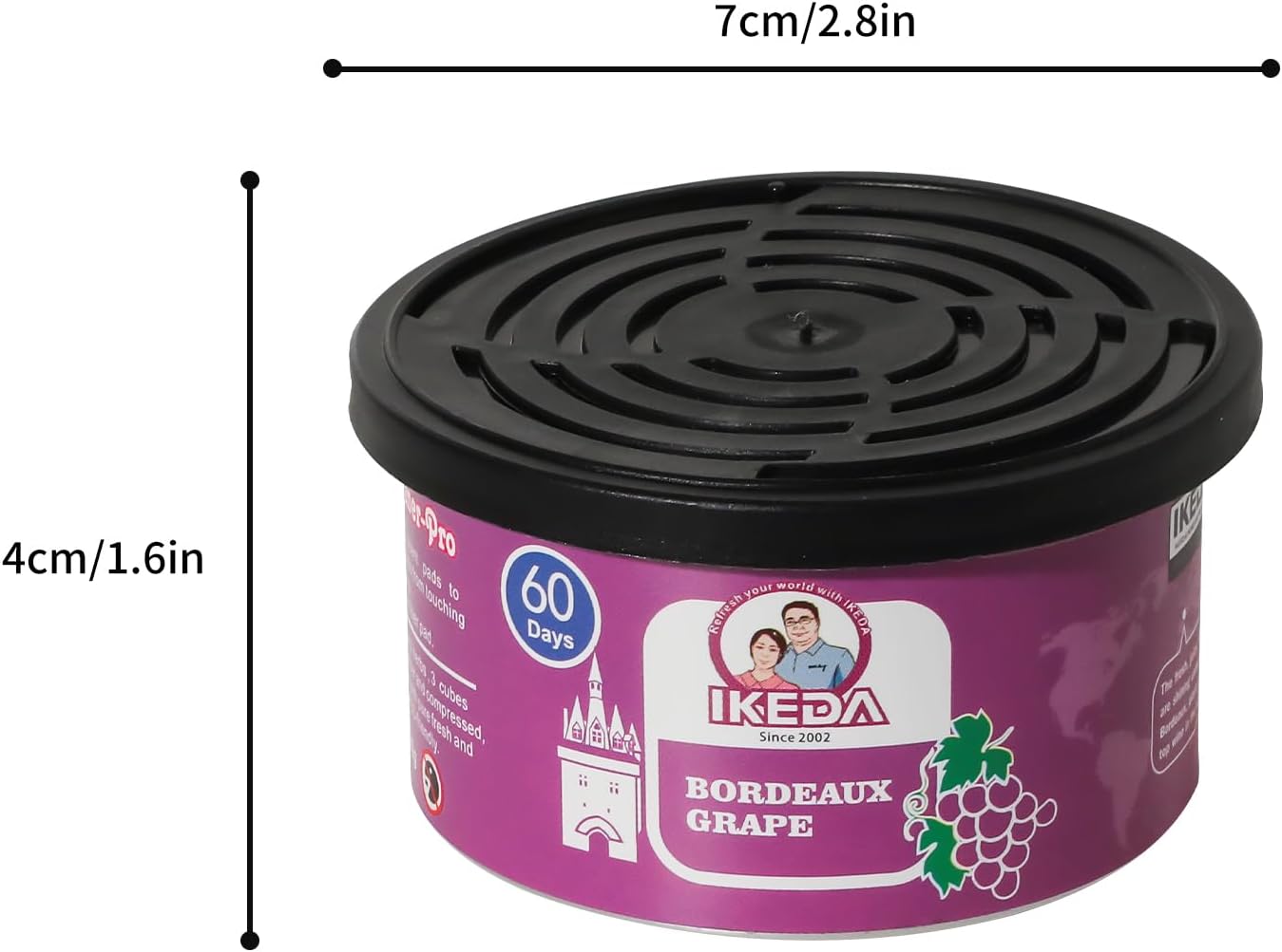 IKEDA Car Air Freshener & Car Odor Eliminator for Auto or Home,Office, 60 Days Long Lasting Scent Cans Freshener, 1.5 Oz Each, 4 Cans, Grape