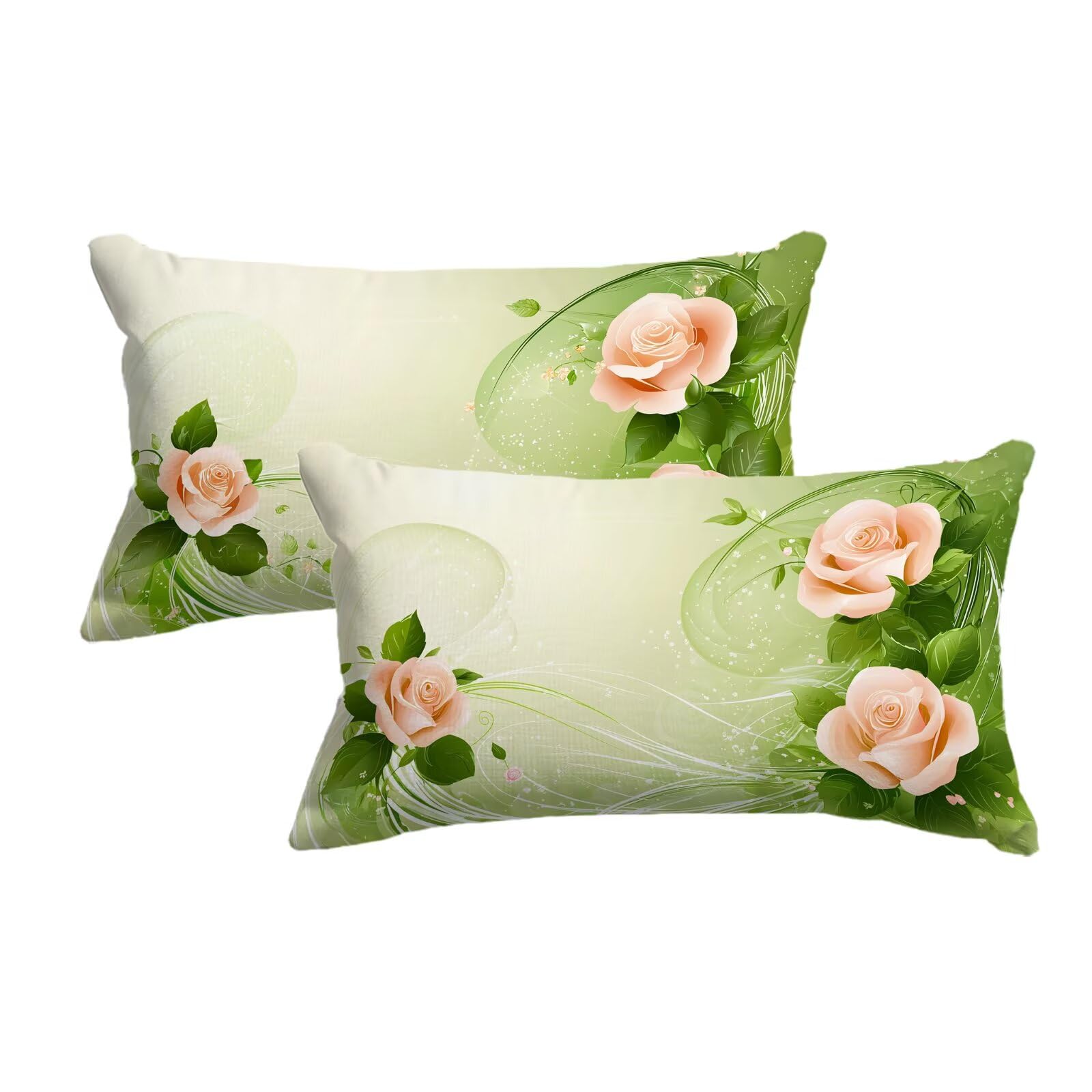 Housse coussin exterieur vert lot de 2 aspect lin haut de gamme imperméable 40x80