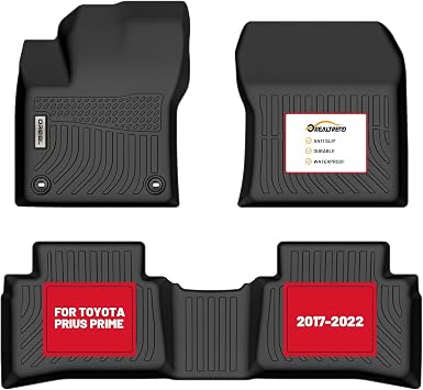 orealtrend Car Floor Mats Compatible with Toyota Prius Prime 2017-2022, All Weather TPE Heavy Duty Spill Proof Non-Slip Full Set Liners, Front & Rear Car Floor Liners, Black Accessories for Men Dad
