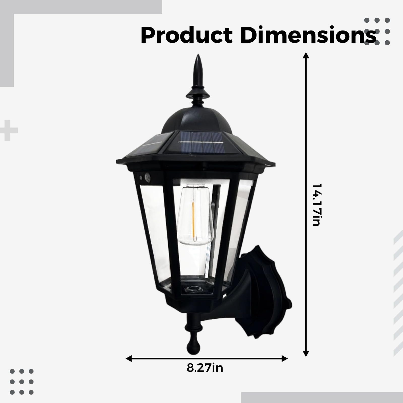 20 x 35 cm solarna lampa ścienna zewnętrzna, sztuczny czarny filament wolframowy, odlewane aluminium, wodoodporna zewnętrzna lampa ścienna w rombie, nowy chiński styl do willi patio
