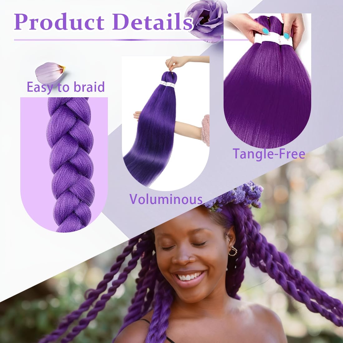 Lunghi Viola Capelli Extension,Prestirati Sintetici Viola Capelli Trecce,Coda capelli extension Lunghe Trecce Violas Per Trecces, Violas Capellis Finti Trecces Parrucca Festa Halloween Costume Cosplay
