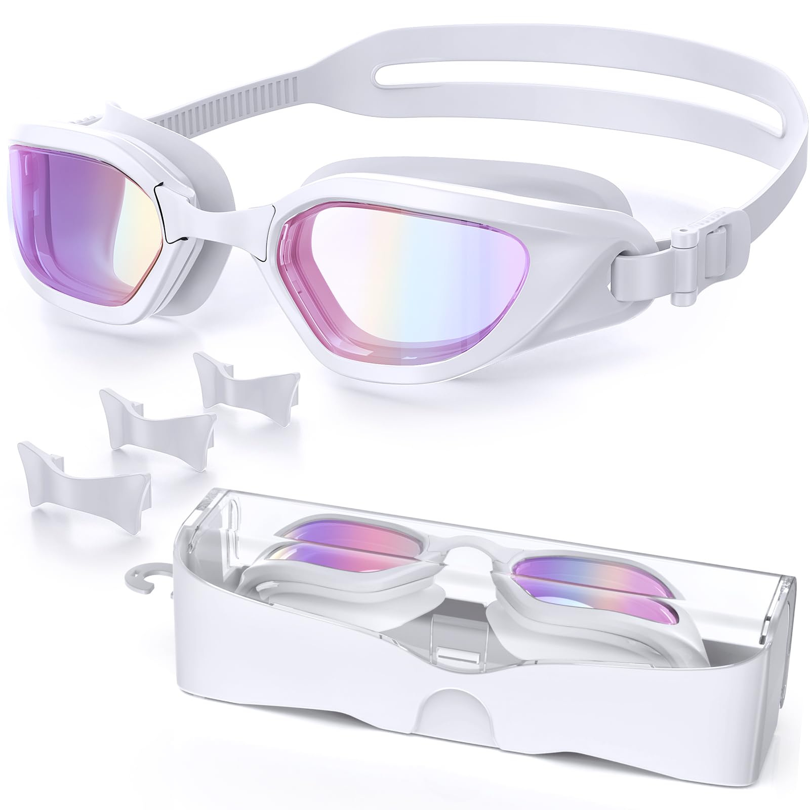 Vegemono Swimming Goggles, Anti-Fog UV Protection Leak-Proof Swim Goggles with Adjustable Nose Bridge for Adult Men Women