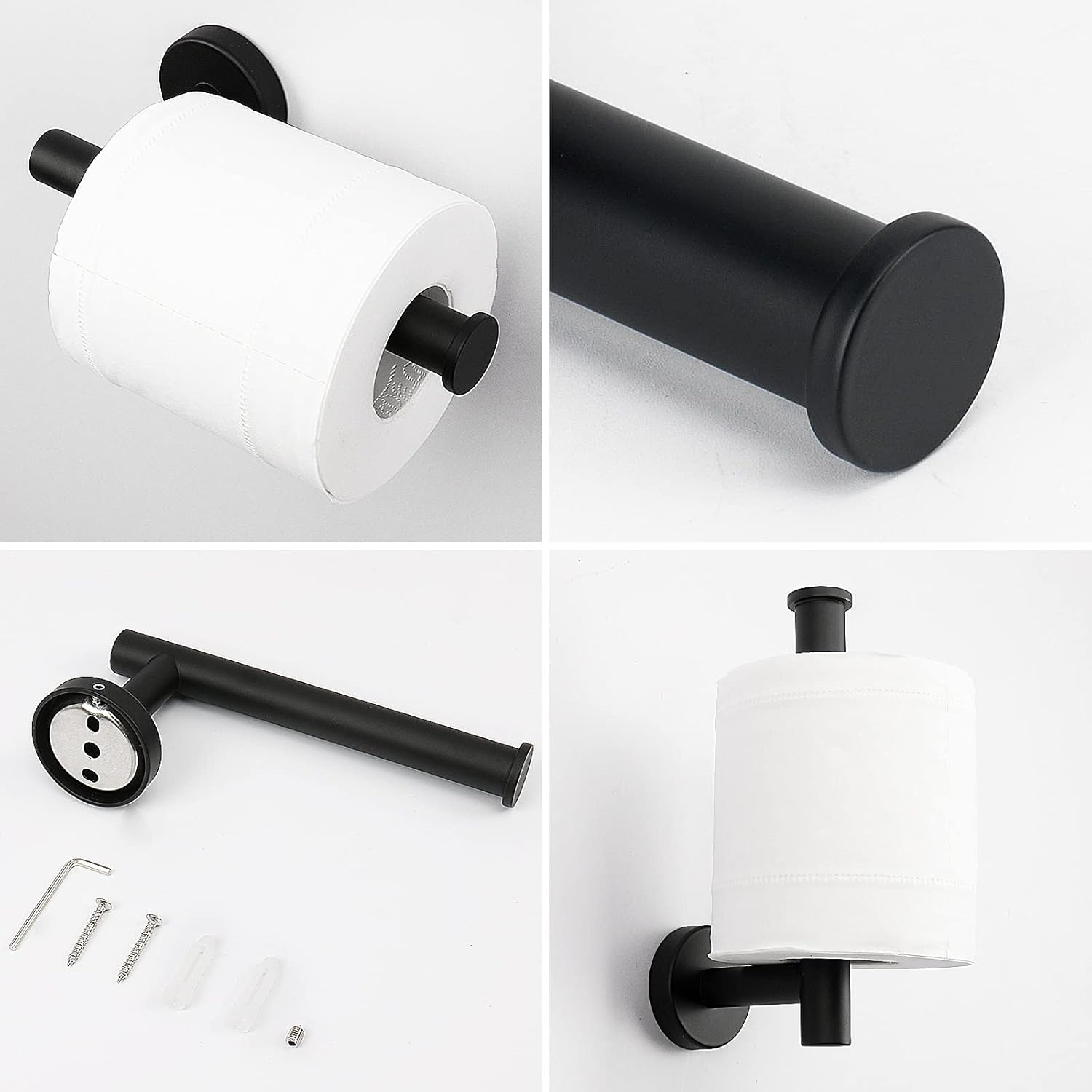 NearMoon 2 Pieces Bathroom Hardware Accessories, Towel Ring and Toilet Paper Holder- Stainless Steel Bath Towel Hanger and Hand Towel Holder, Wall Mounted (Matte Black)