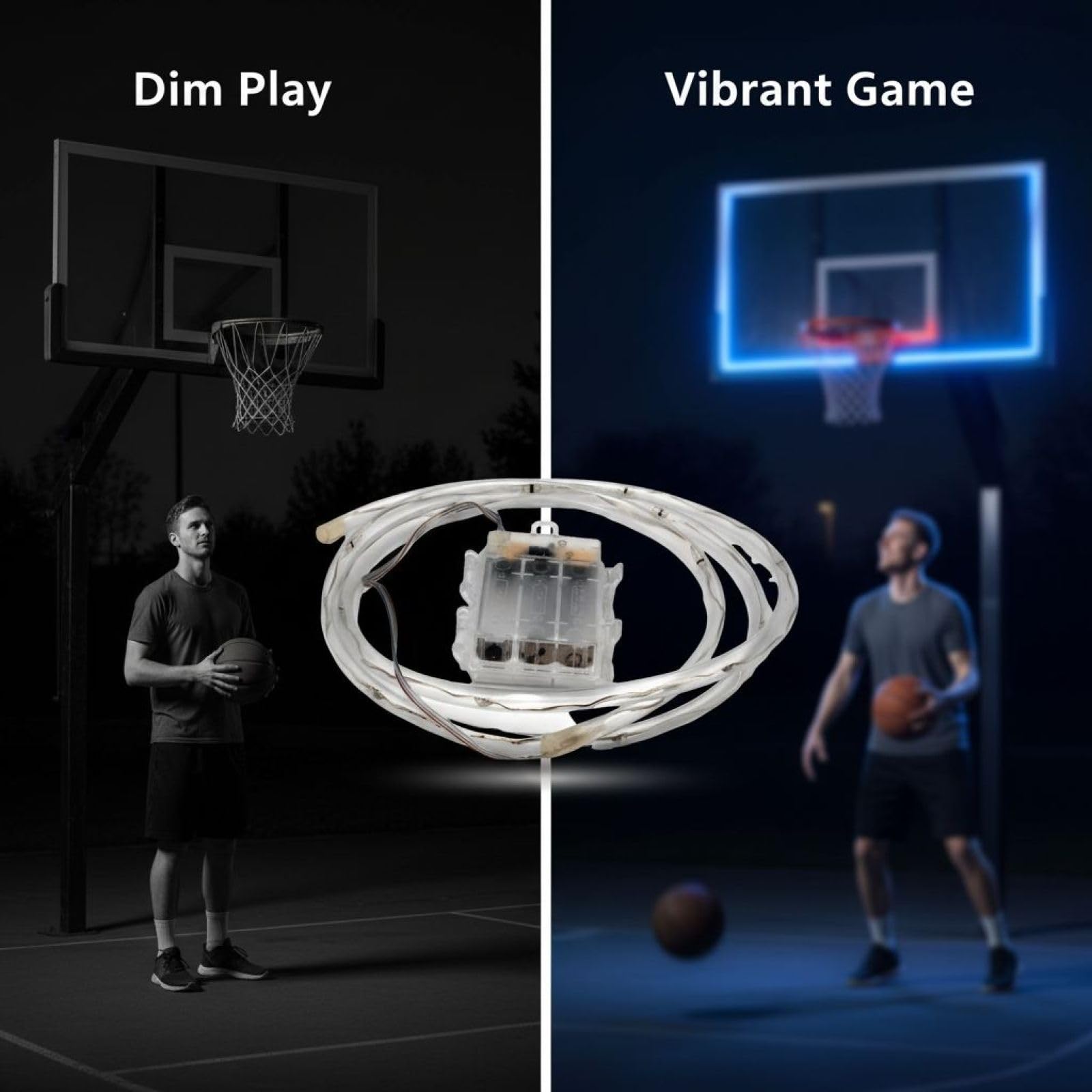 LED-Basketballkorb-Licht-Set mit Fernbedienung, 16 Farben wechselnde Felgenbeleuchtung für Nachtspiel, 1,5 m Lichtleiste, 4,88 m Netzkabel, einfach zu installieren im Innen- und Außenbereich
