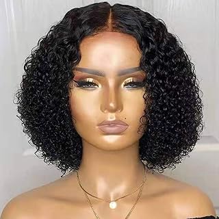 Short Curly Wigs,Front Wig Human Hair Deep Wave Wig Unprocessed Human Hair Wigs for Black Women Curly Human Hair Wig Brazilian Hair Wavy Wig Black Wig 35cm