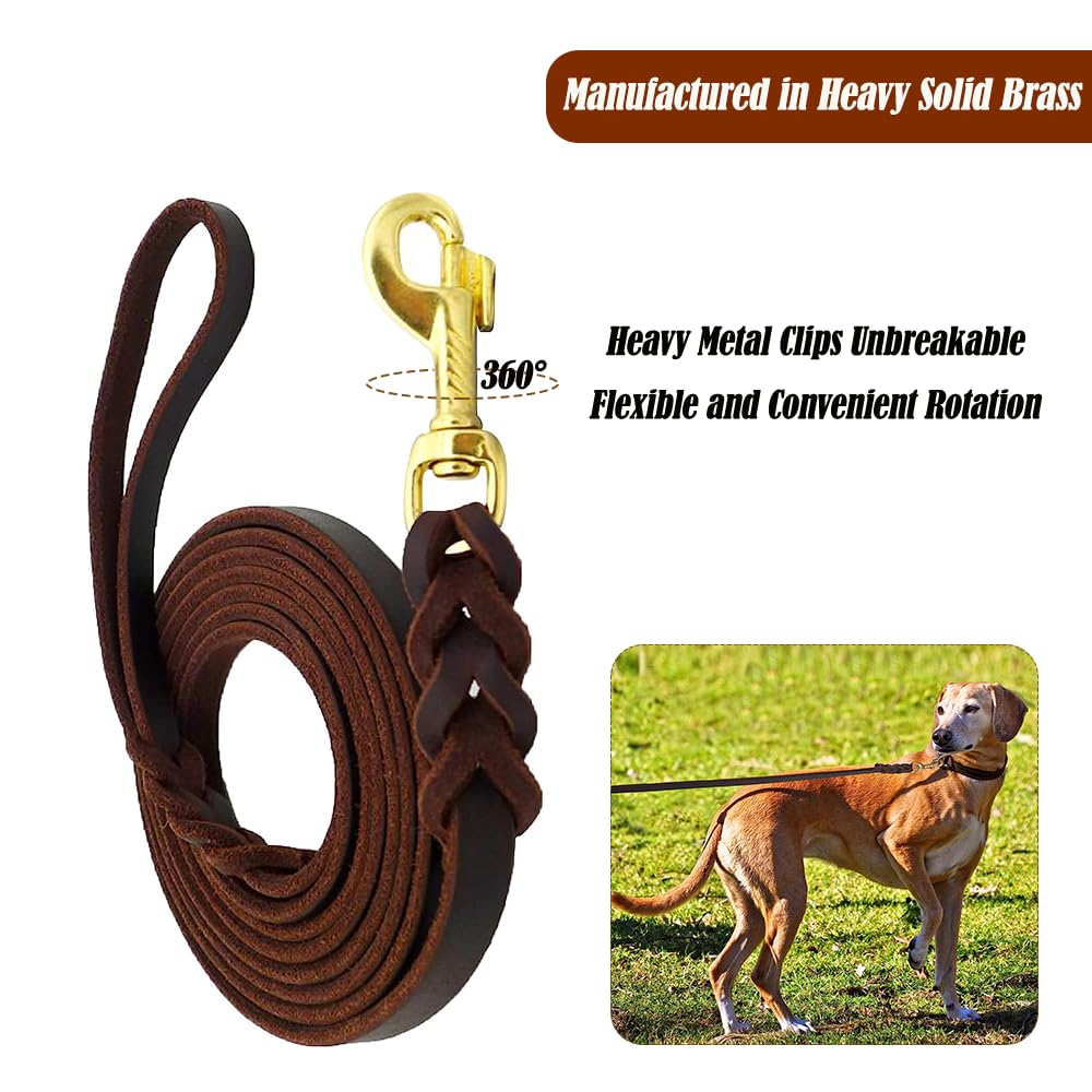 BJEBWAL 12INCH Leather Dog Lead - Short Braided Genuine Leather Lead - Dog Training Lead - Dog Walking Lead (Retro Style, 2FT-1/2"W) - Image 2