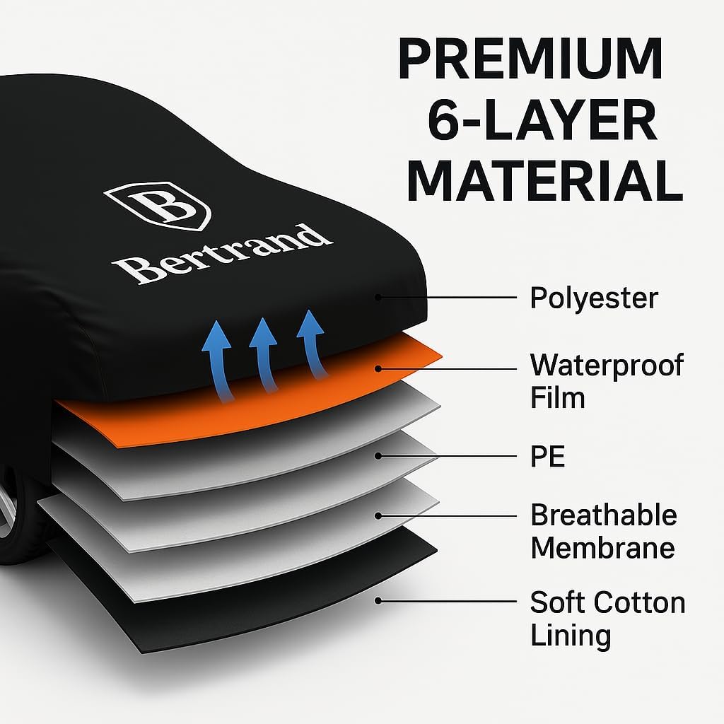 BERTRAND Premium SUV Car Cover (207x77 - Size - S3) - Waterproof All Weather | Mirror Pockets + Door Zipper | Cotton-Lined | UV Protection + Reduces Hail Impact | Extra Large SUVs