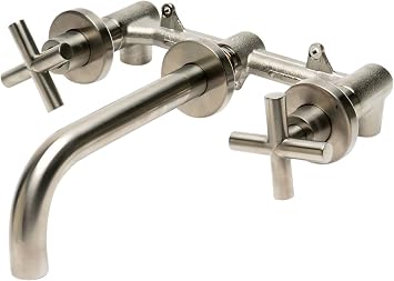 ALFI brand AB1035-BN Brushed Nickel 8" Widespread Wall-Mounted Cross Handle Faucet
