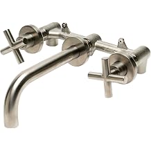 ALFI brand AB1035-BN Brushed Nickel 8" Widespread Wall-Mounted Cross Handle Faucet
