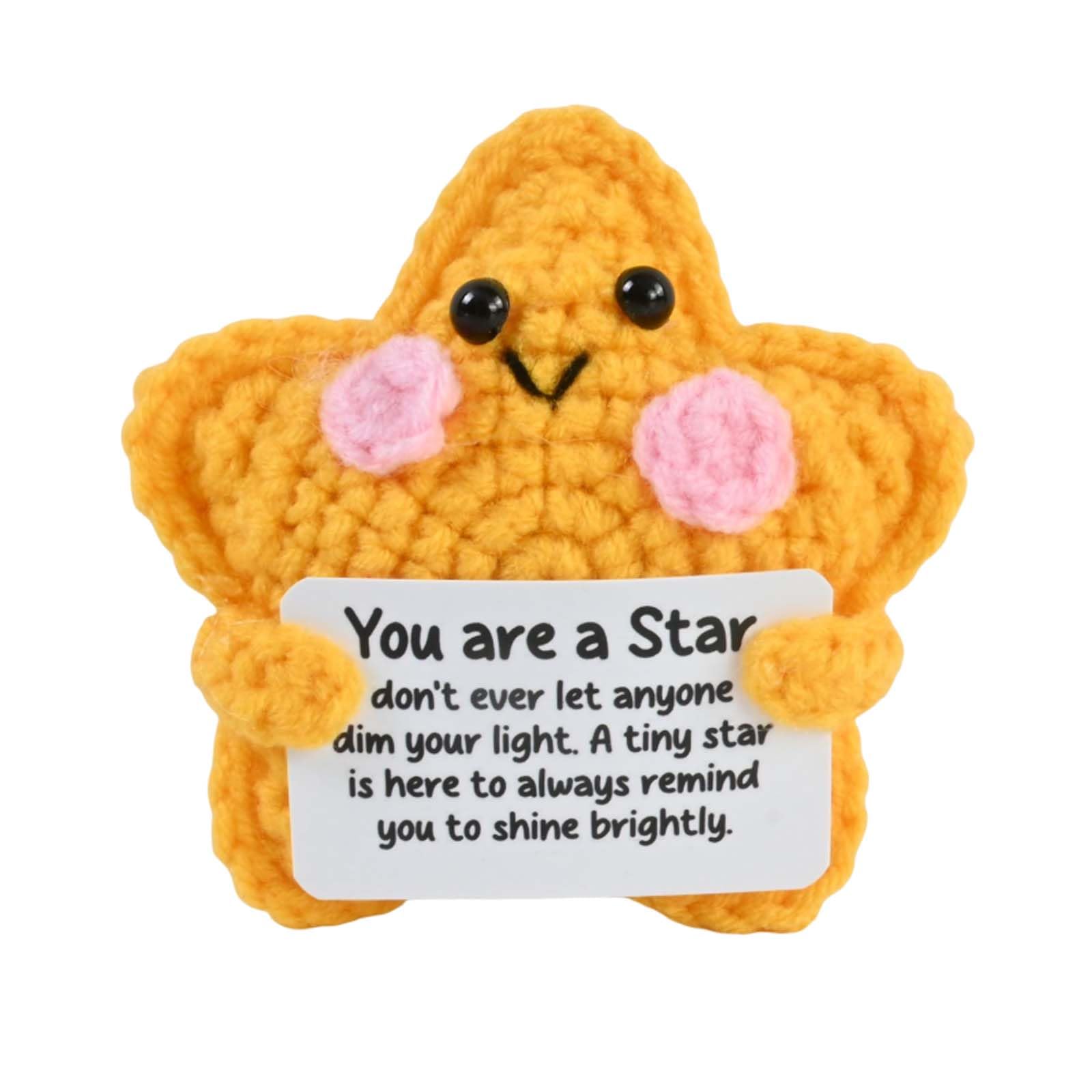 Zirax Handmade Emotional Support Crochet Star with You Are A Star, Positive Knitted Plush Doll Gifts for Sister Friends Women Men, Cute Motivational Keepsake for Birthday Graduation Christmas Decor