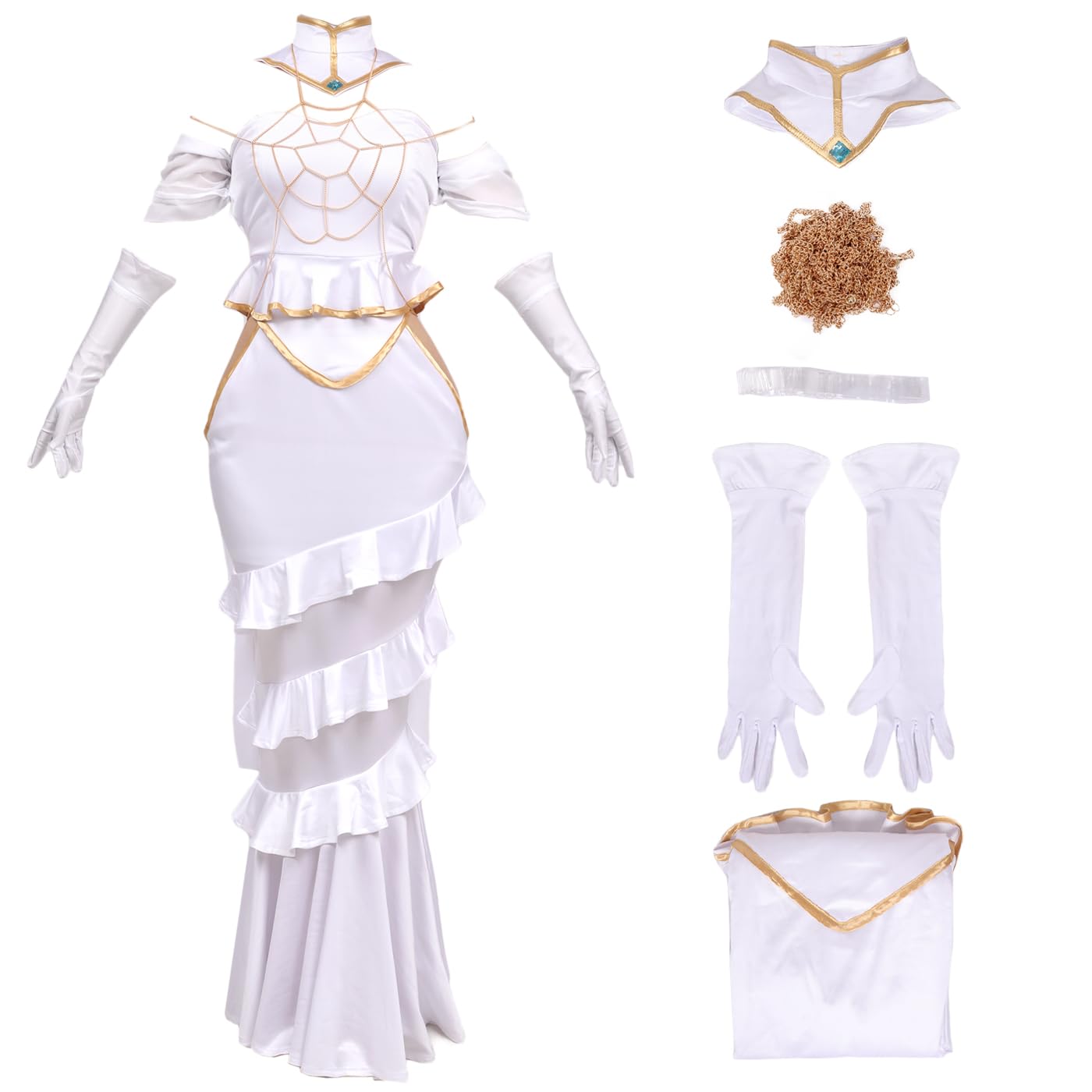 C-ZOFEK Women Anime Cosplay Dress Off the Shoulder Costume Outfit Full Set Goddess Prom White Fishtail Dress: Small