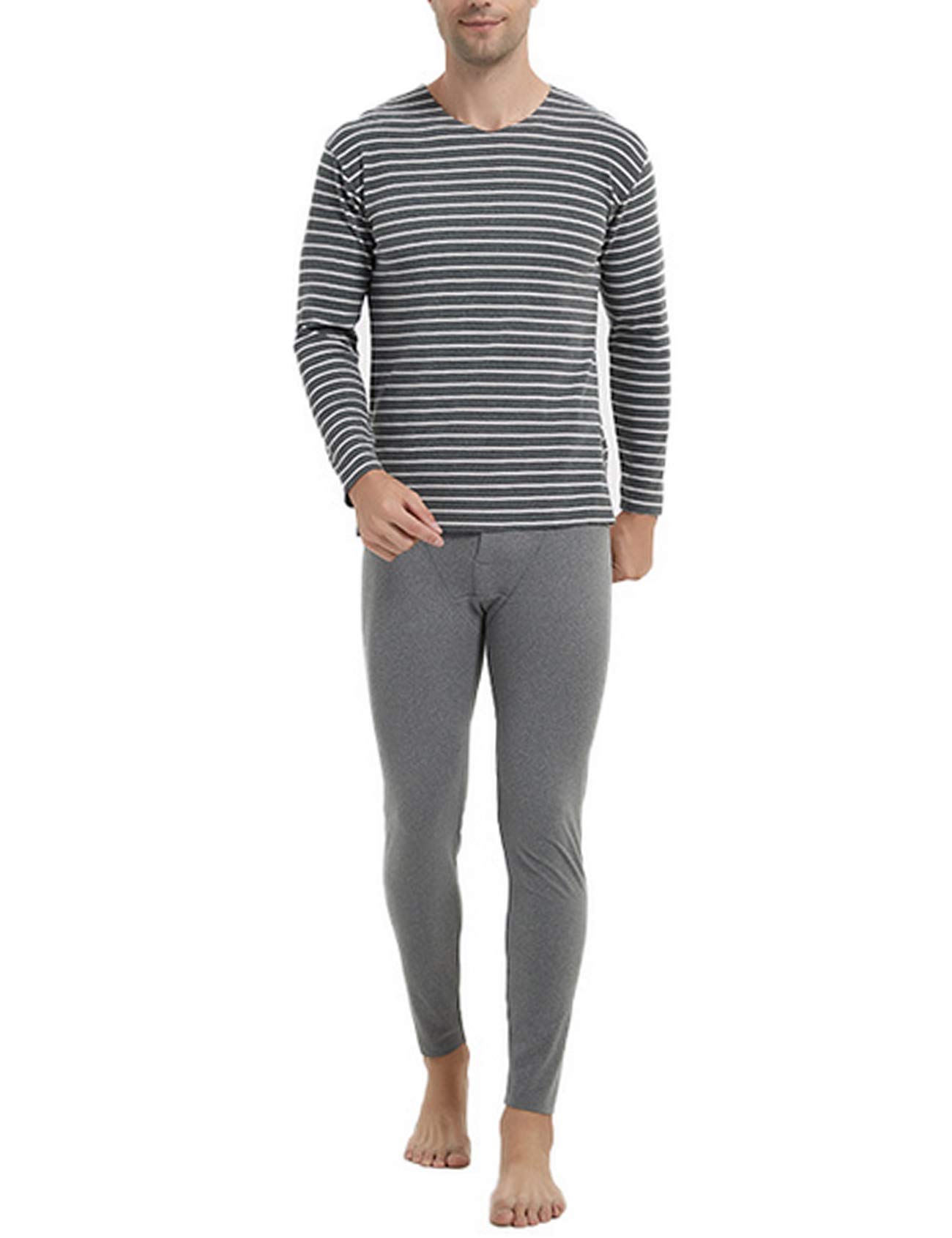 Jueshanzj Men's Stripes V-Neck Constant Temperature Thermal Underwear Sets Grey XXXXL