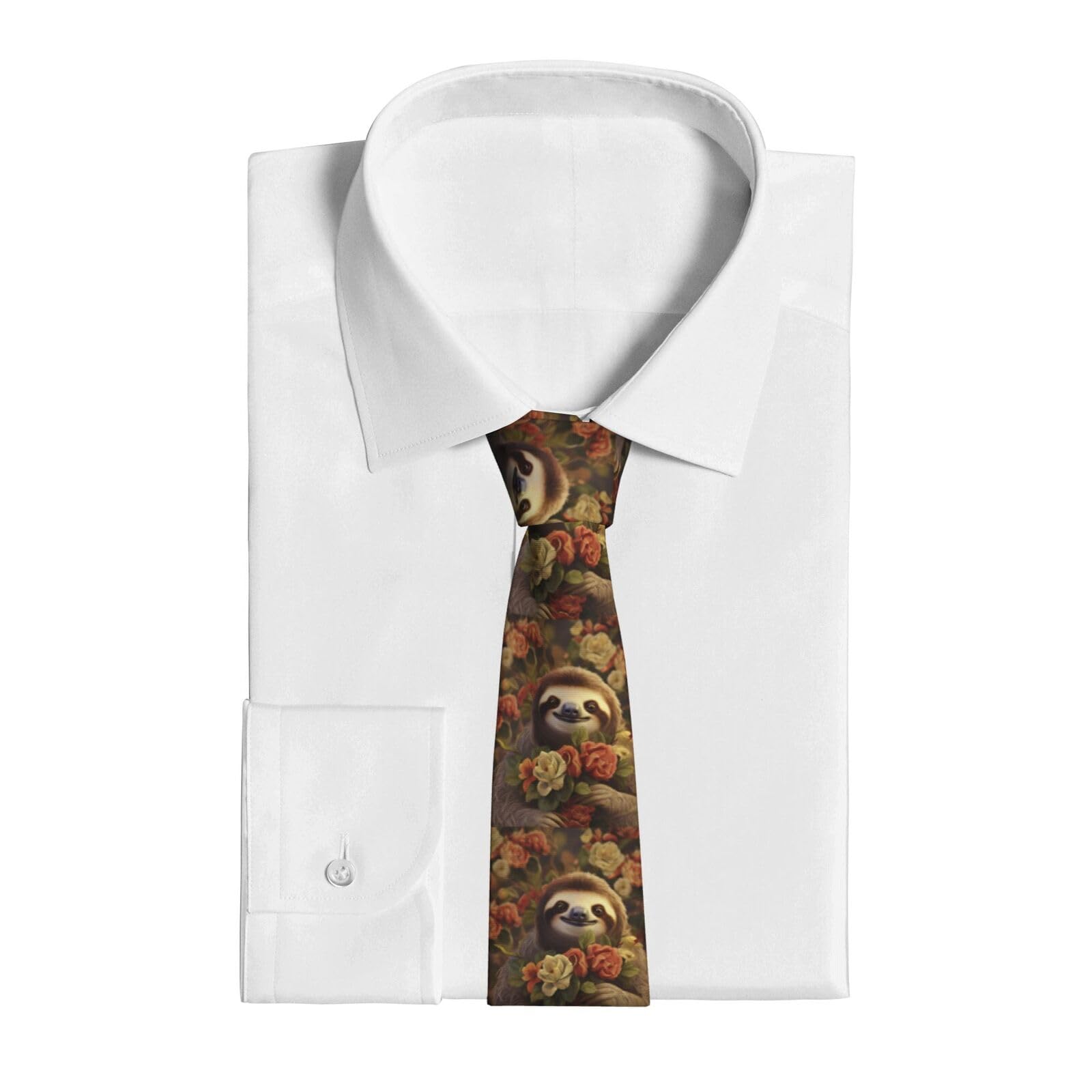 LZQPOEAS Mens Ties Novelty Skinny Tie Funny Sloths Printed Necktie Formal Business Wedding Silk Ties for Men, Black, One size