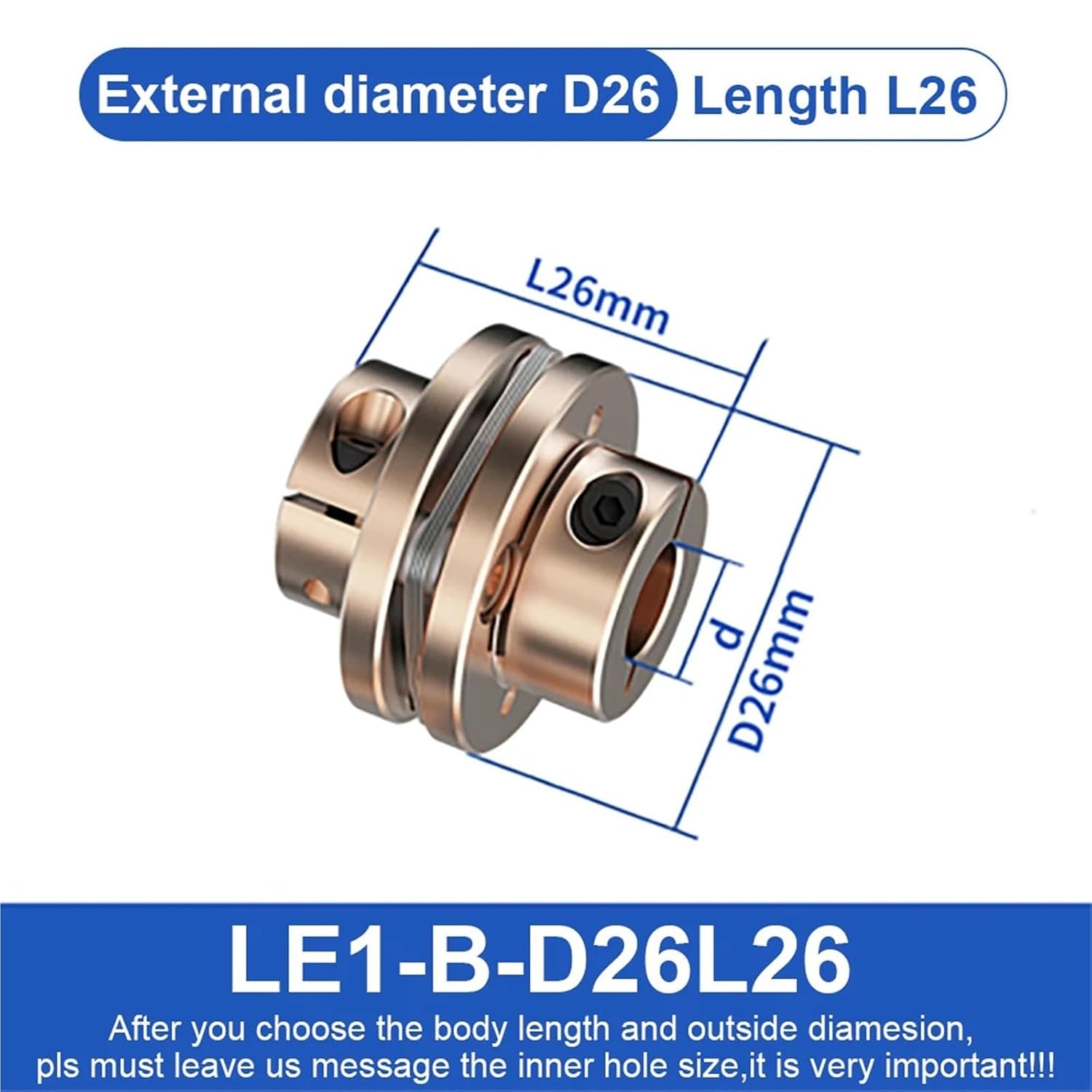 LE1-B-D26L26 LE2-B-D26L35 Flange Coupling D26L26/35 Flexible Motor Shaft Coupler Aluminium Diaphragms Universal Joint for 3D Printer 1Pcs(LE1-B-D26L26-4X6)