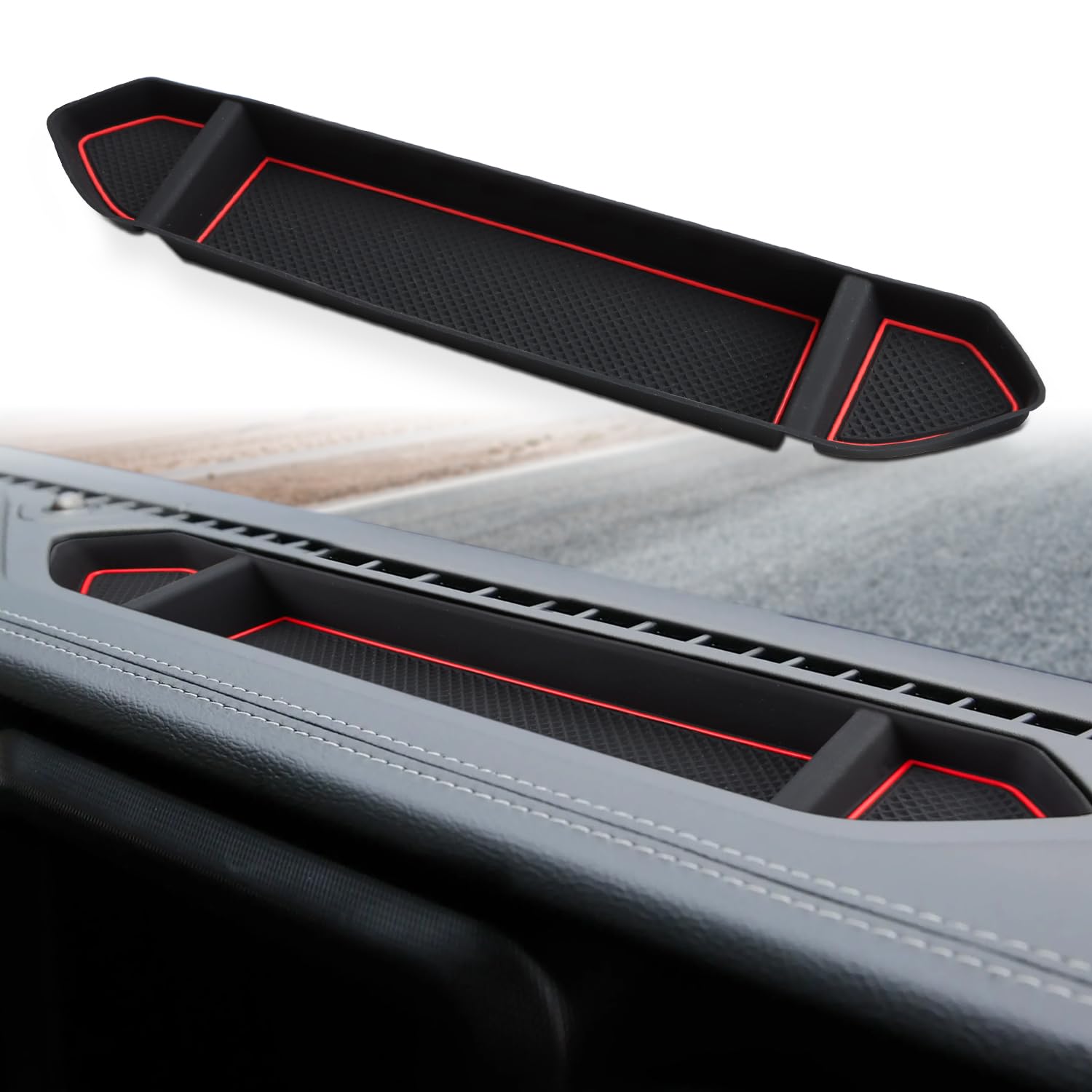 Auovo Silicon Organizer Tray Mat Compatible with 2018-2023 Wrangler JL JLU 2020-2023 Gladiator JT Accessories Center Console Pads Organizer Tray Trim Car Interior Decoration Trim(Red)