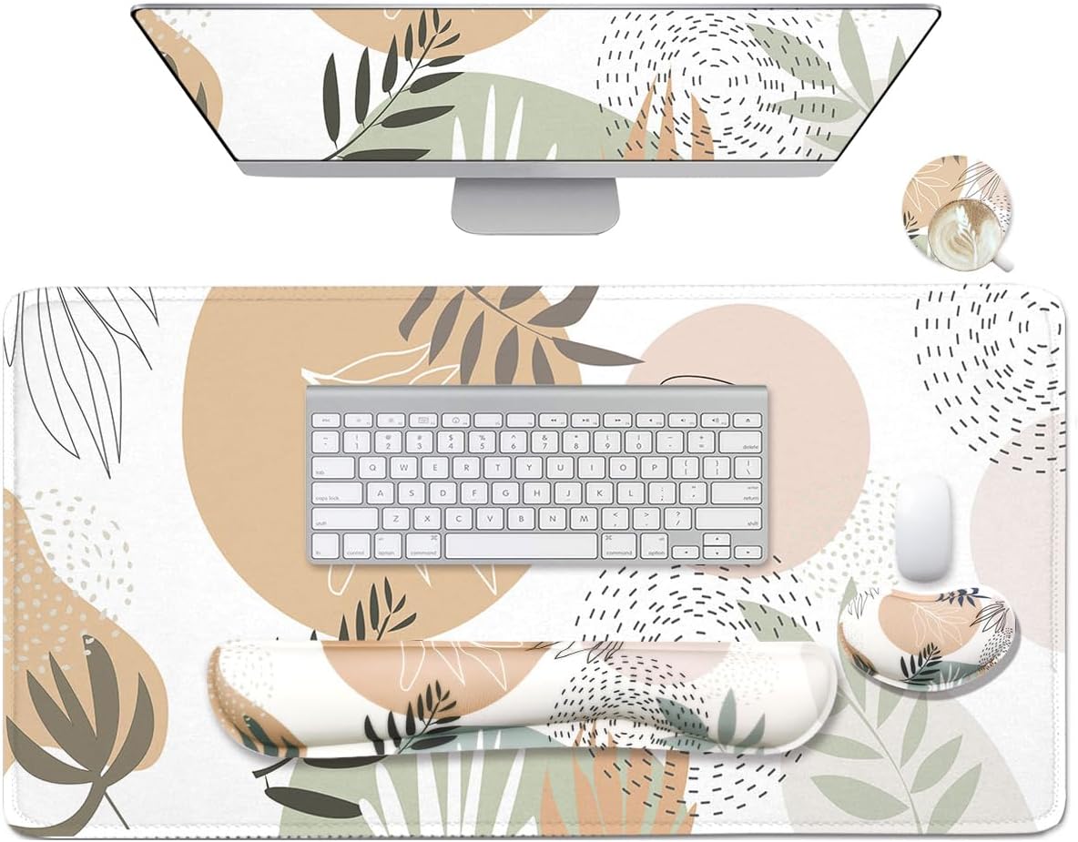 Keyboard Wrist Rest And Desk Mouse Pad With Wrist Support (4 PCS Set), Large Gaming Extended XXL Desk Pad Table Mat,Mousepad With Ergonomic Wrist Rest