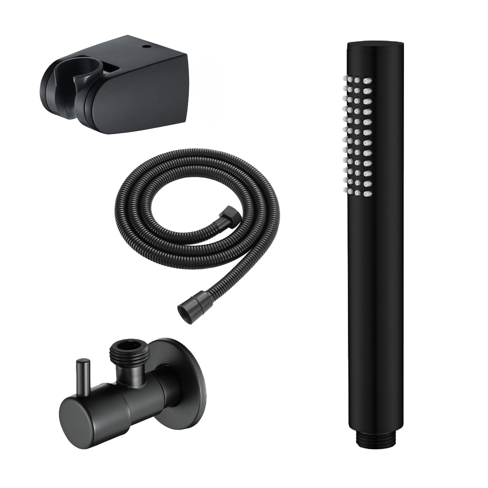 Soffione Doccia Anticalcare con Valvola ad Angolo 1/2", Doccetta in Acciaio Inox Alta Pressione, Set con Tubo Flessibile 1,5m e Supporto, Risparmio Idrico per Bagno e Animali
