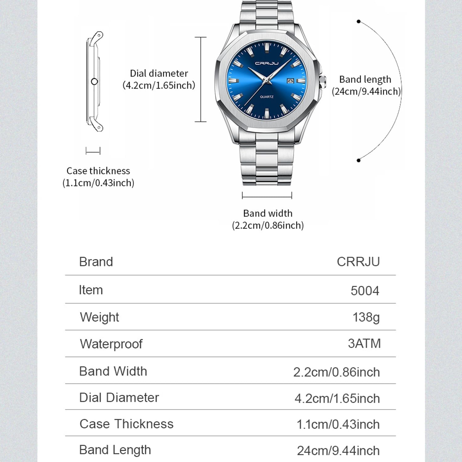 CRRJU Men's Fashion Luxury Classical Leather Watches for Men Business Simple Luminous Analog Quartz Wristwatches