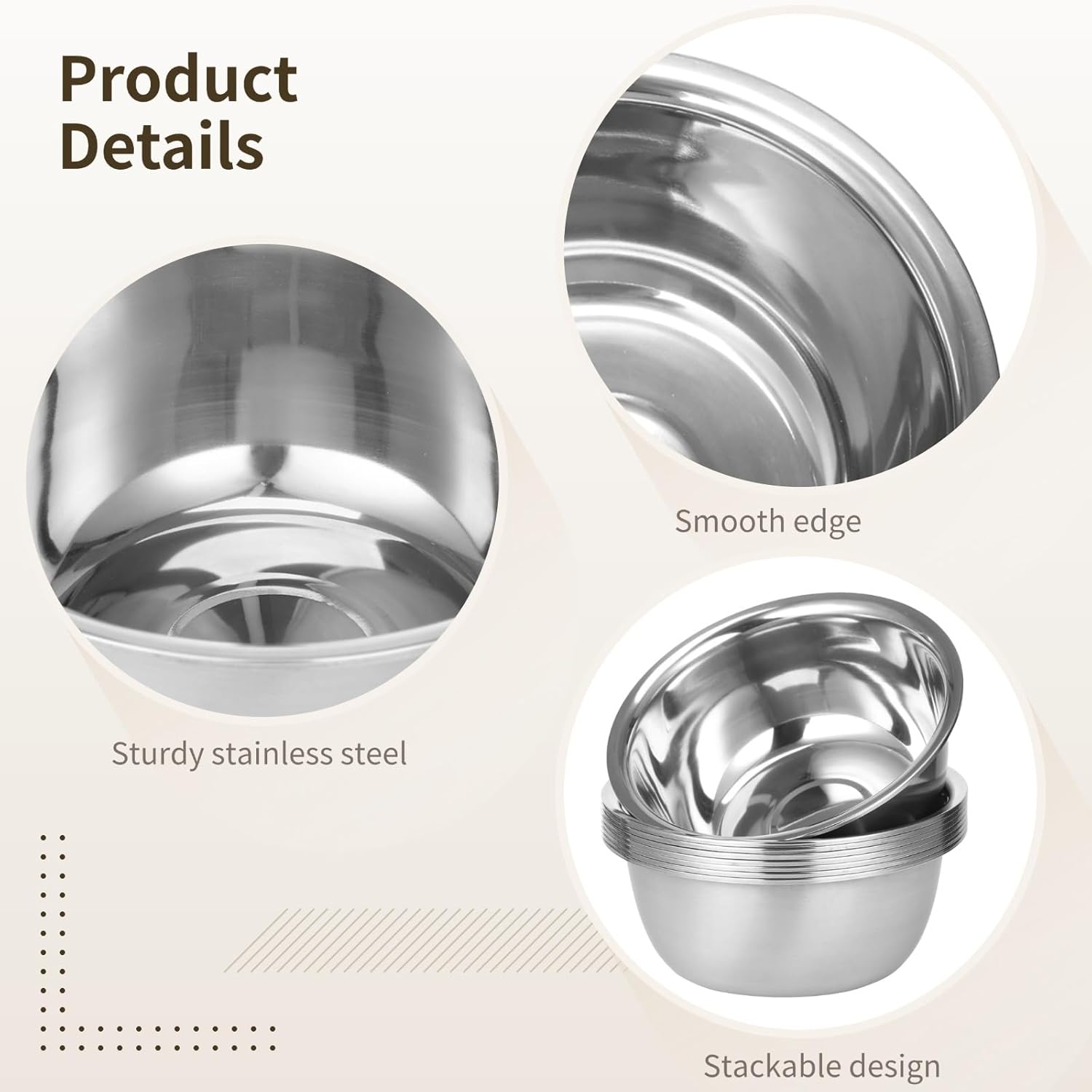 Stainless Steel Prep Bowls, 12 Pcs Nesting Mixing Bowls, Dishwasher Safe, 8.5 X 3.4 In For Food Prep