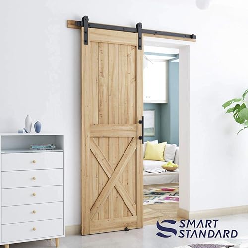 Vista 56 de SMARTSTANDARD Kit de herrajes para puerta corrediza de granero resistente de 7.5 pies, color negro