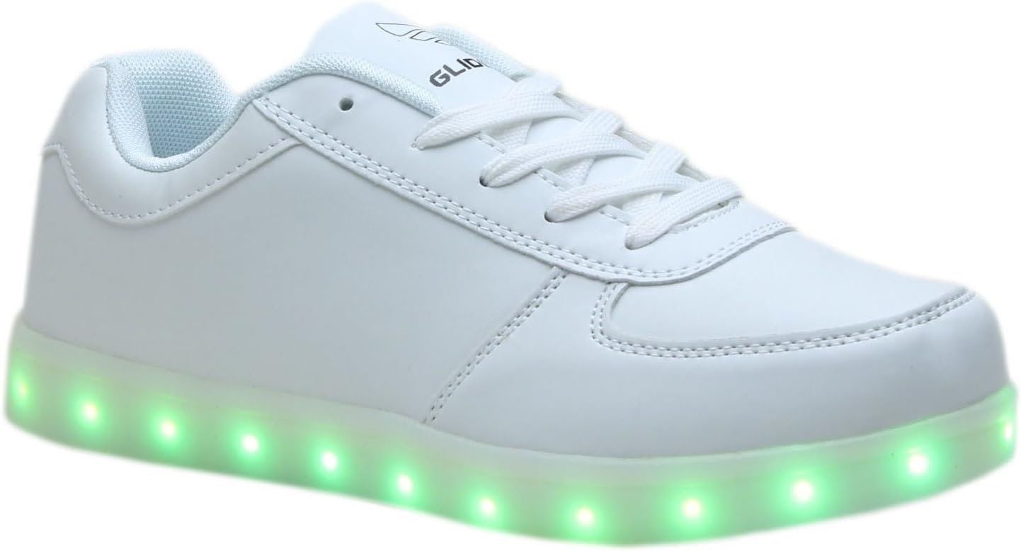 LED Light Up Low-Top Shoes 11 Color Patterns, USB Rechargeable, Sneakers for Men, Women, Boys, Girls (36 EU/4-4.5 Big Kid/5 Women, White)
