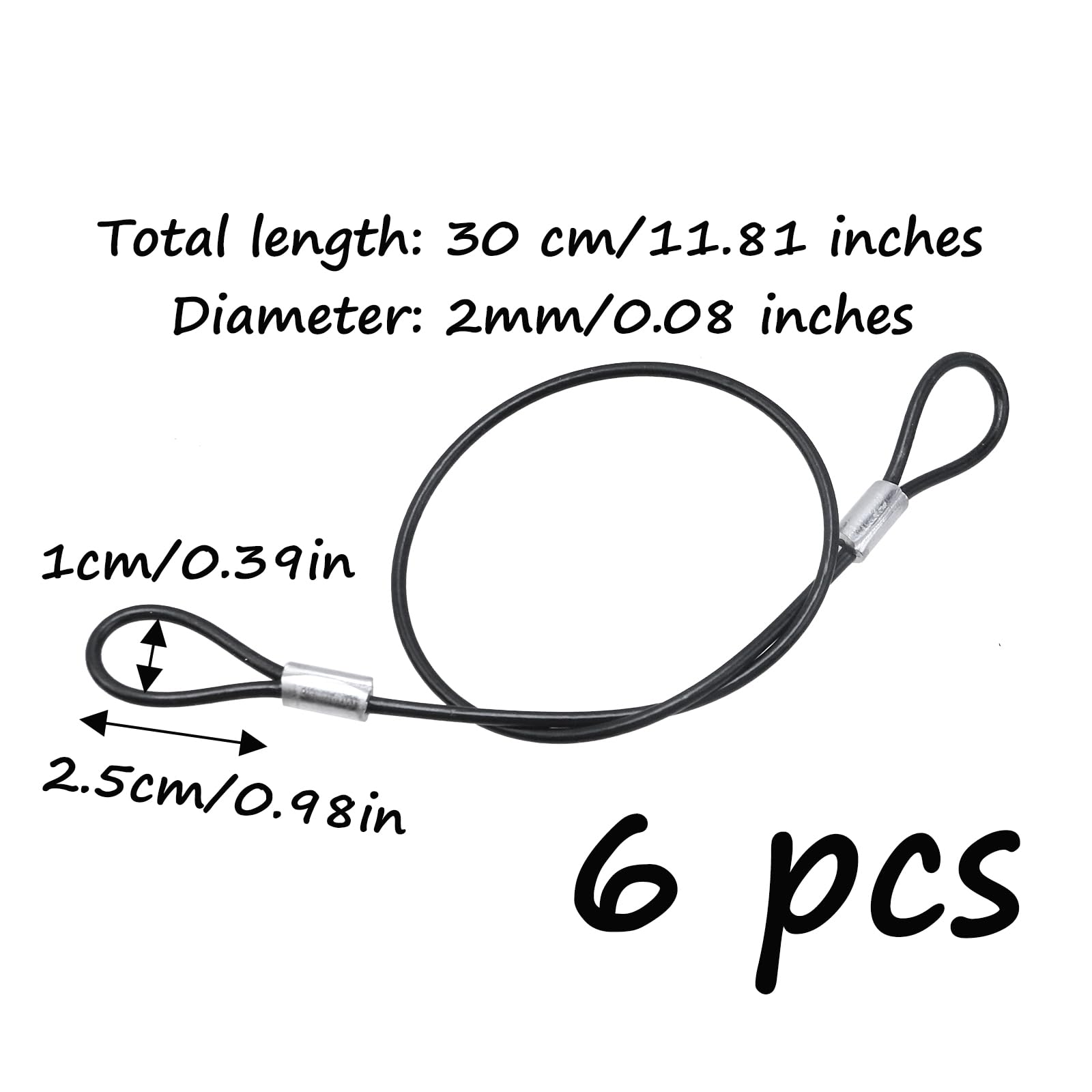Semetall 6 pcs 2mm Stainless Steel Wire Cable with Loops PVC Coated Safety Wire Rope for Outdoor Travel Home Hanging-24 Inch Length