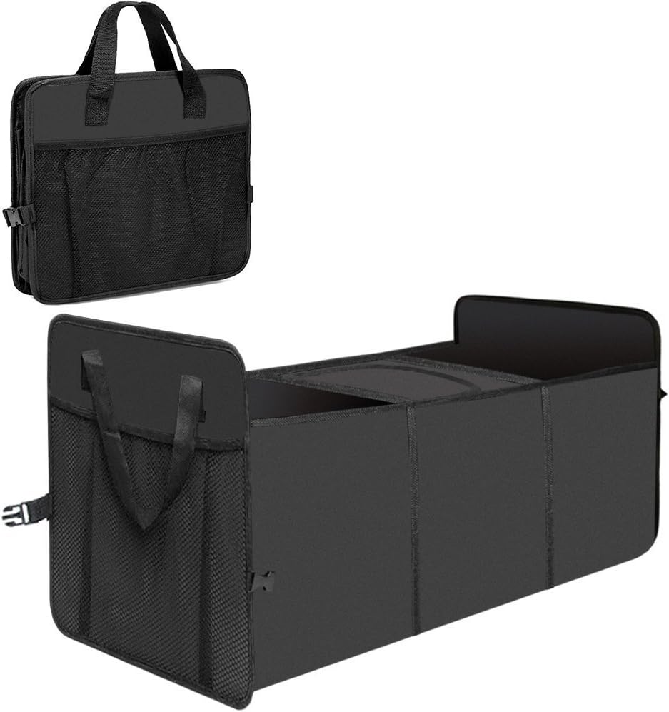 Tobao - Car Boot Organizer - Extra Large Foldable Heavy Duty Non-Skid Waterproof Car Storage Organiser with 2 Compartments - With Premium Insulation Cooler Bag - Best for SUV, Vehicle, Truck, Shopping