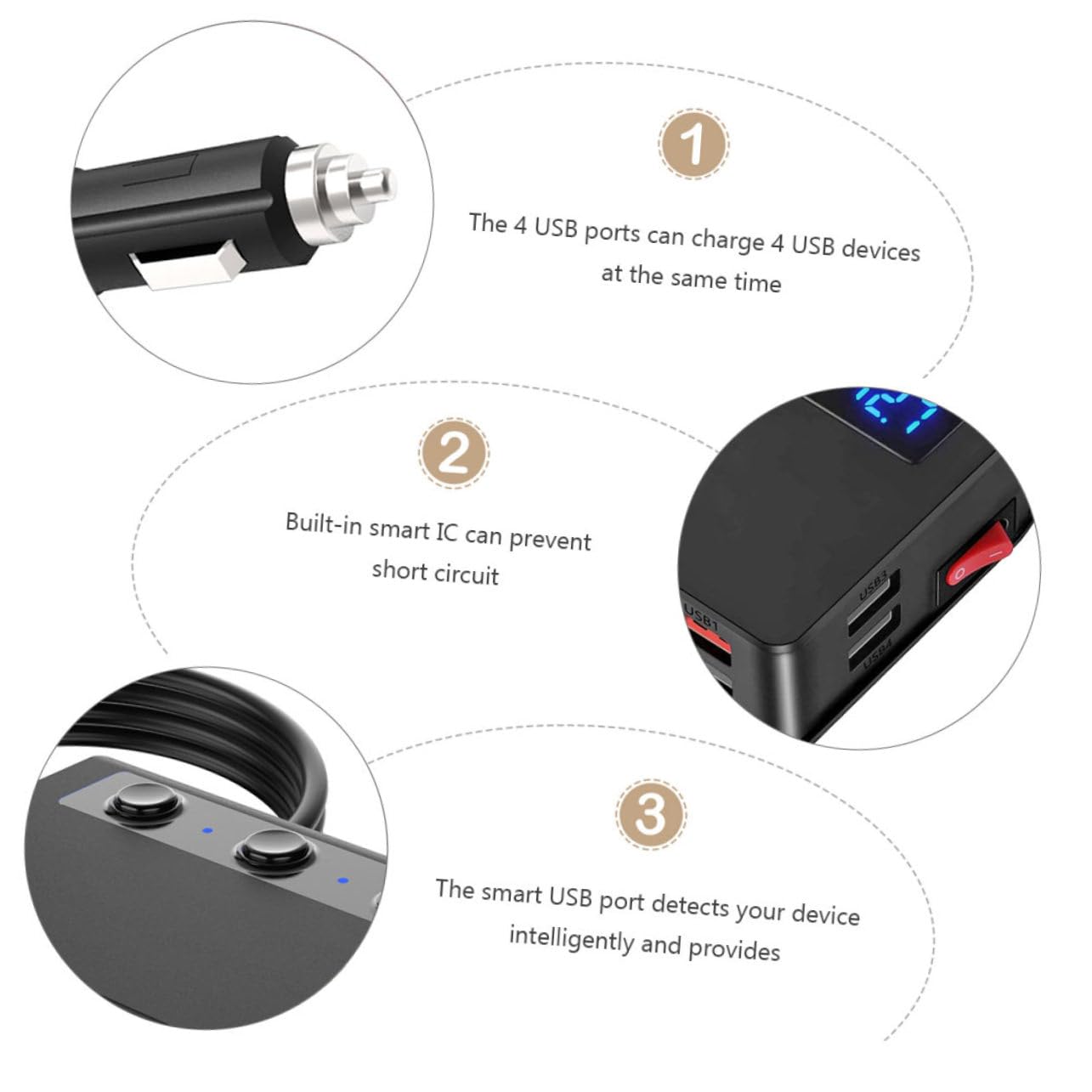 DOITOOL 180w Cargador De Coche Puertos USB y Adaptadores De Mechero Distribuidor De Energía para Dispositivos Móviles Cámaras