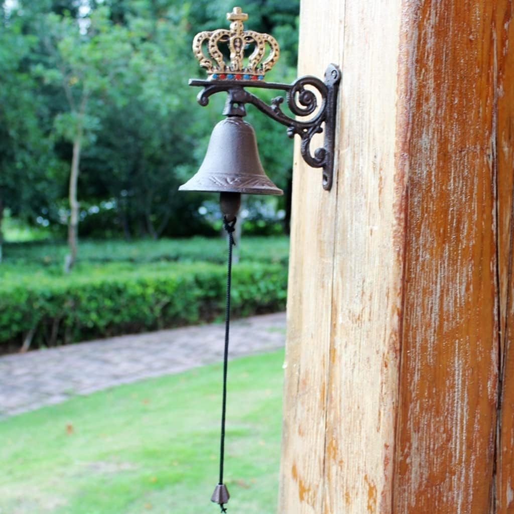 Cast Iron Wall Hanging Crown Doorbell, Garden Decoration Shed Garage Front Door Bell, Dinner Bell, Antique Garden HandBell