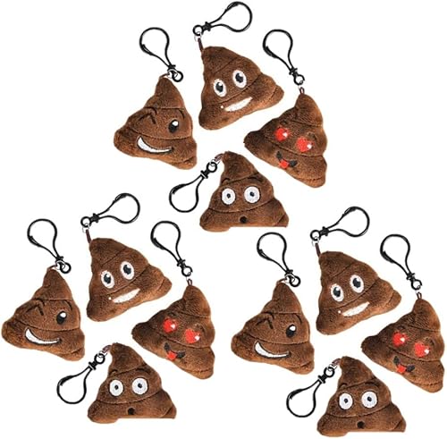 Emoji Poop - Llavero de peluche para mochila, clips de 2.75 pulgadas, paquete de 12 variados, Varios colores