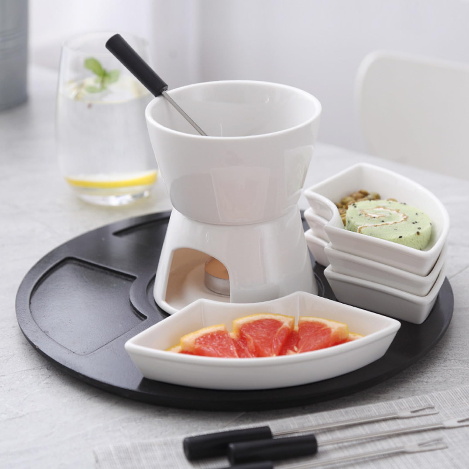 Greabuy Praktisches Keramik-Schüssel-Set, elegantes Vorspeisen-Tablett, einfach zu reinigen, Käse, Schmelz-Fondue für Küche, dekorativer Fondueteller