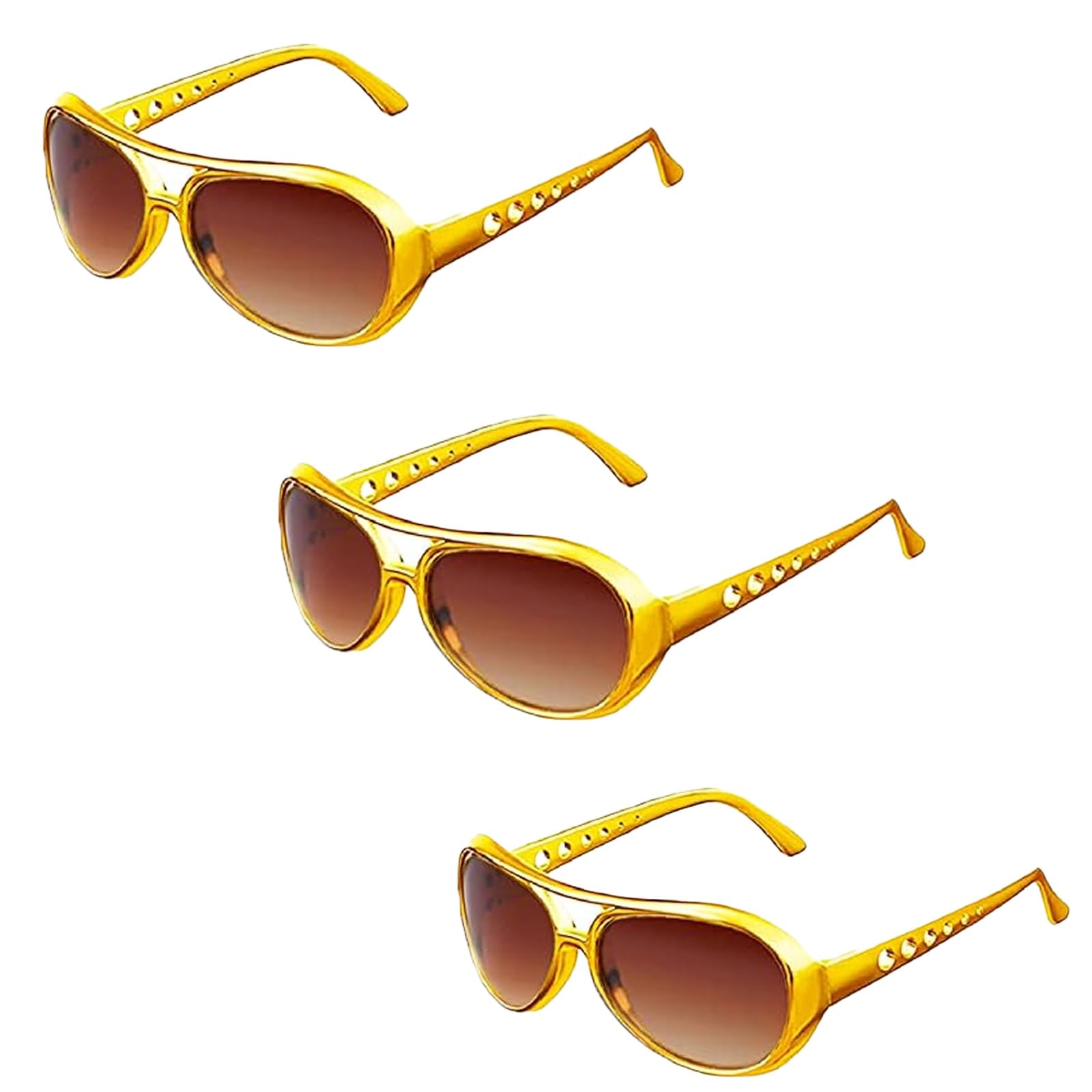 JNGTKL 3pcs Glasses, Rock Star Cool Golden Costume Glasses, 80's Disco Gold Sunglasses, Sunglasses