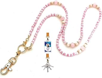 MultiLux Pink Beaded Lanyards for ID Badges keyChain Teacher Lanyards Cute with keyChain ID Badge Holder Sunglasses Reading Glasses Lanyard