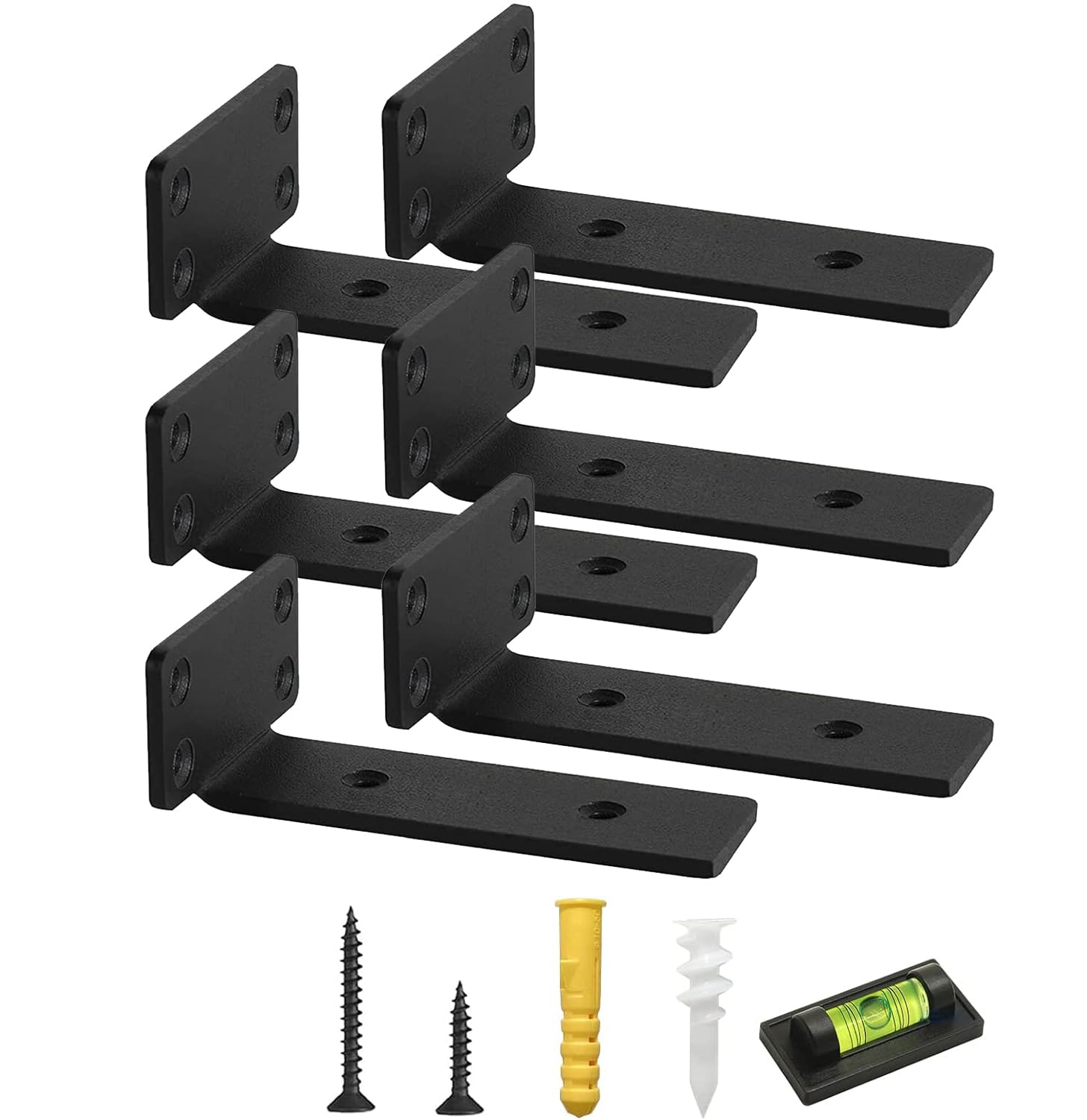 Mardili Floating Shelf Brackets 6 Pcs of 6 inch Heavy Duty Industrial Shelf Bracket with Spirit Level