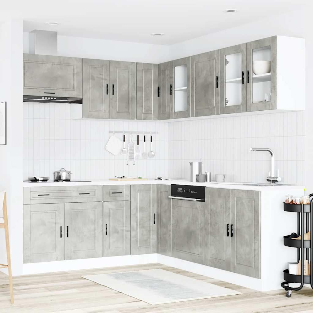 Set di mobili da cucina Porto grigio cemento, materiale in legno, durevole, piedini regolabili, molto spazio, per la cucina