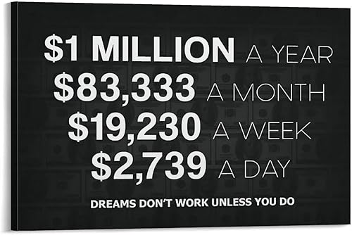 SUENOS 1 millón de dólares al año para decoración de oficina, arte de pared, lienzo motivacional, impresión inspiradora de éxito, póster de entrada