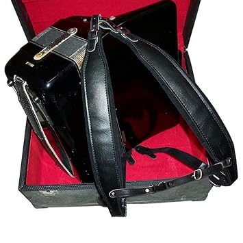 MUSIC FIRST Black Genuine Leather Super Wide Thick Comfortable 96 120 BASS Accordion Shoulder Strap Set Accordion Belt With FAST-ON BACK STRAP