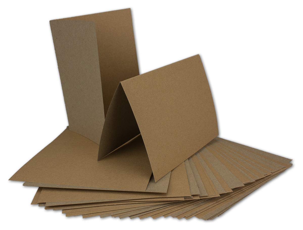200 kopert z papieru typu kraft, DIN A6, składane kartki w kolorze naturalnym brązowym, 10,5 x 14,7 cm, 220 g/m², koperty DIN C6 11,5 x 16,0 cm, 90 g/m², naturalny brąz