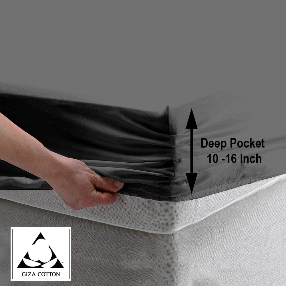 Giza Cotton Sheet Set Queen Size Giza Sheets –Giza Cotton Bed Sheet Set Giza Cotton Sheet Set (4 Pcs) Giza Sheets Set- Fits Mattress 18'' Deep Pocket Giza Sheets Dark Grey Solid