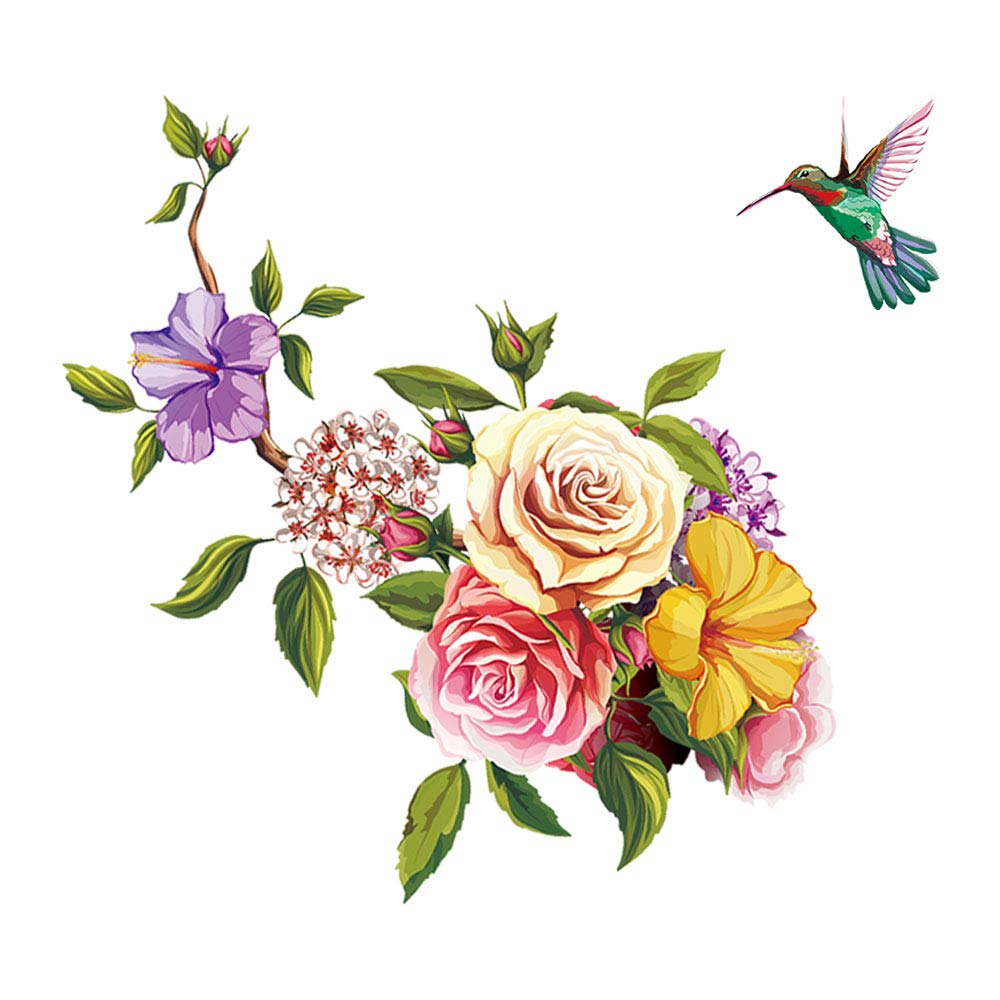 ufengke Flowers Wall Stickers Hummingbird Removable Wall Art Decals Wall Decor for Bedroom Office Living Room