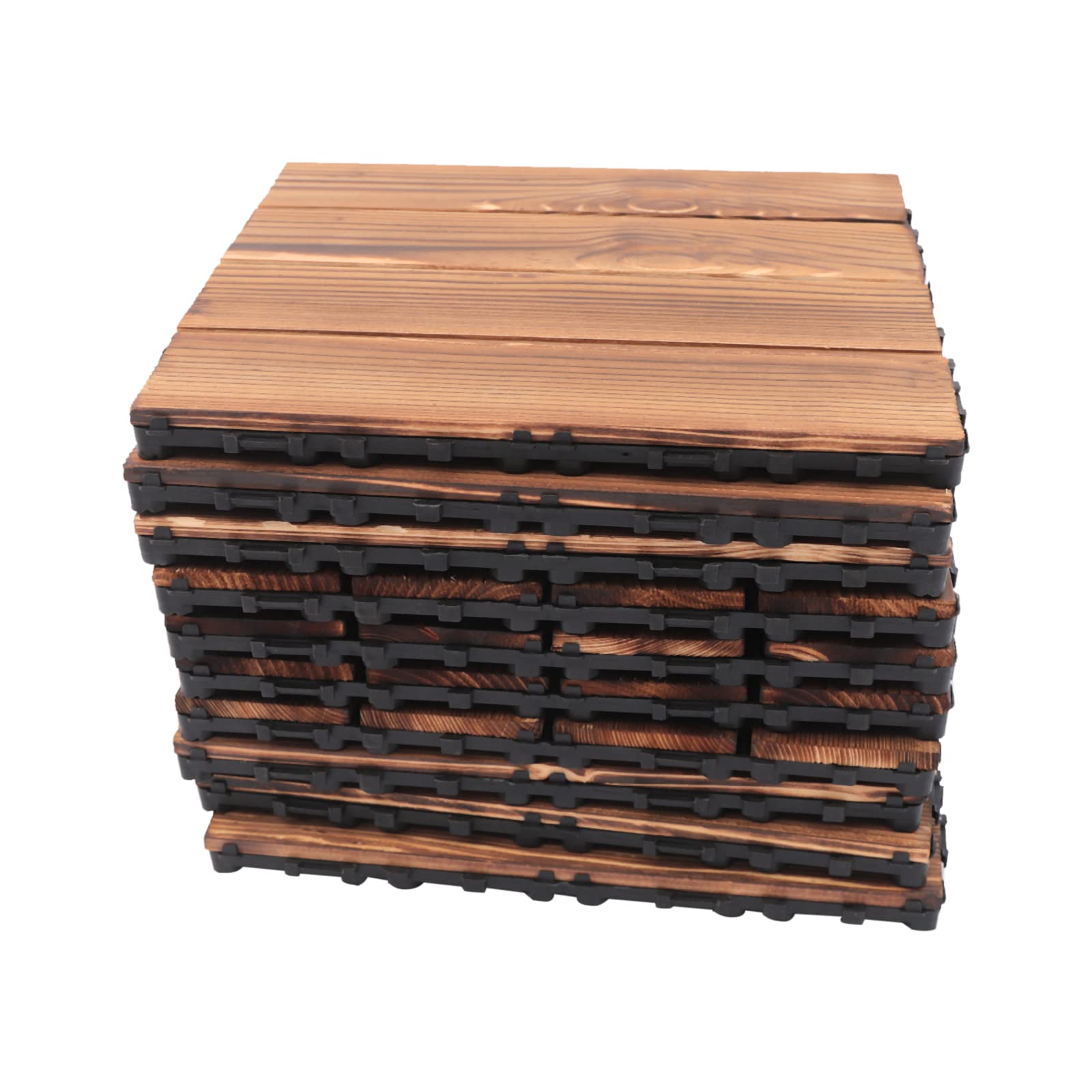 Lot de 36 dalles de terrasse en bois de mélèze massif avec dessous en polyéthylène - Système de clic - Résistant aux intempéries - Pour balcon, terrasse, jardin, intérieur et extérieur