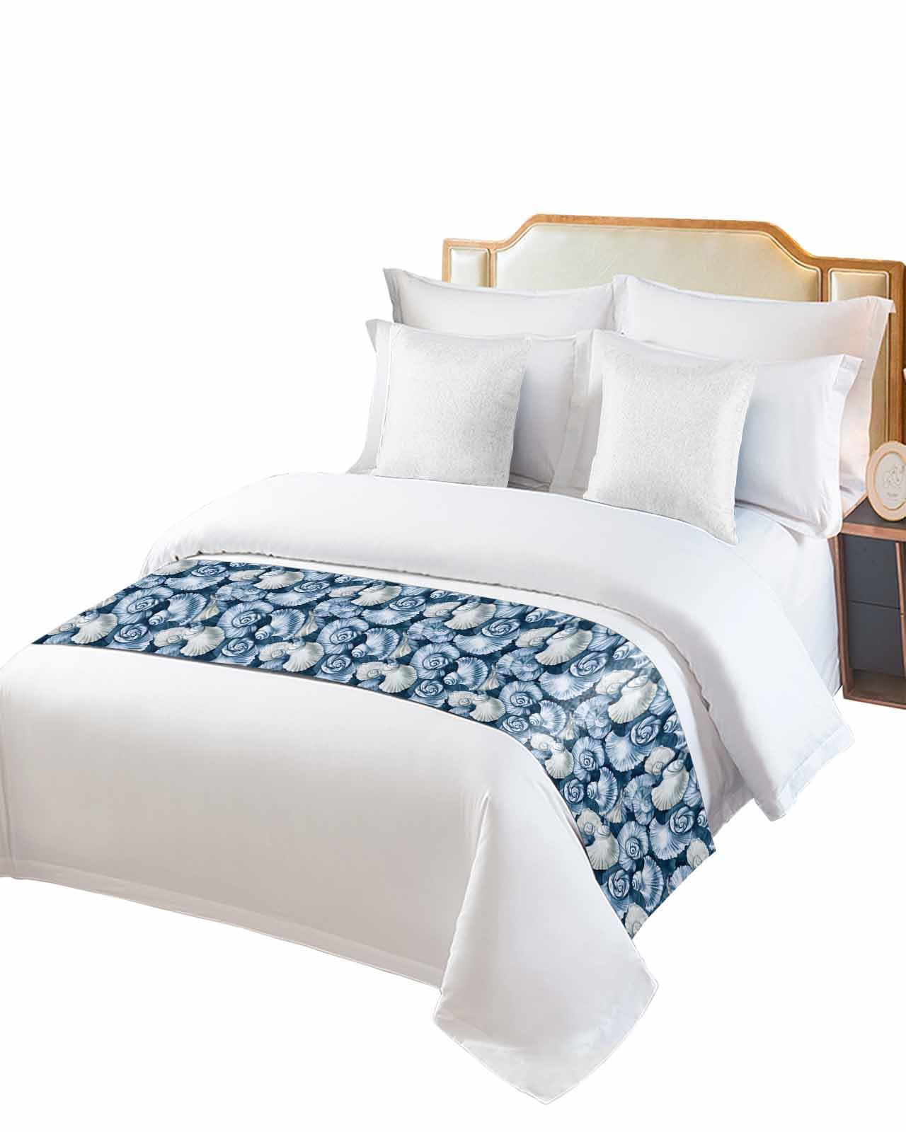 Yukro Bed Runner Scarf, Tropical Marine Life Watercolor Blue Nautilus King Bed Scarf Runner, No Fading Decorative Bedding Scarf for Bedroom Hotels Homes and Guestrooms