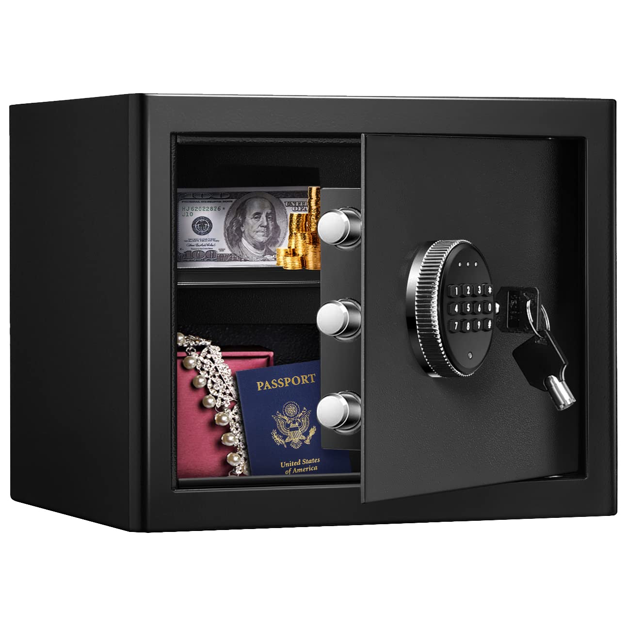 WASJOYE Security Home Safe, Cabinet Fireproof Safe Box with Digital Keypad Safety Key Lock for Home 