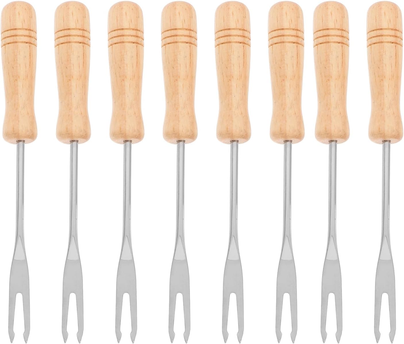 8pcs Stainless Steel Fondue Skewers with Wooden Handles, Chocolate Candy Dipping Forks, Cheese Fruit Dessert Serving Sticks for Barbecue, Holiday Party