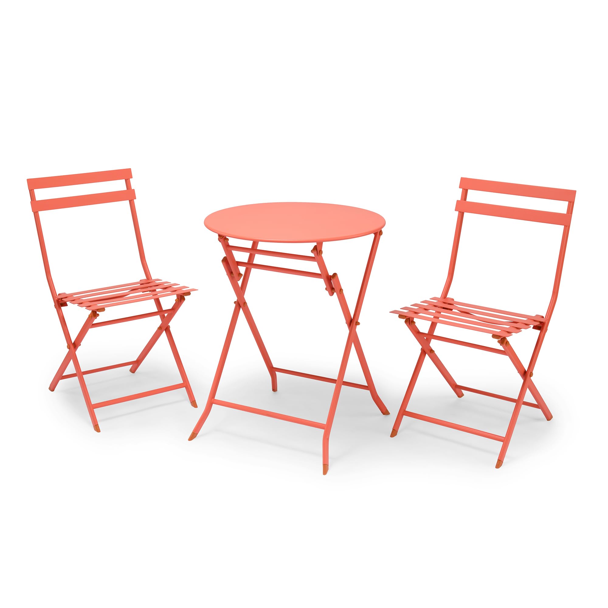 VonHaus Folding Bistro Set for 2 - Coral 3 Piece Garden Table and Chairs Set - Weather Resistant Durable Reinforced Steel Frame for Outdoors, Balcony and Patio Furniture - Ravello