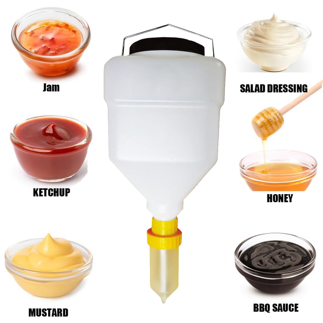 Bottiglie da spremere per condimenti, riutilizzabili, a prova di perdite, dispenser per salse in plastica, per senape e ketchup, rotonde, 4 x 3,5 l, ideali per ristoranti e uso domestico