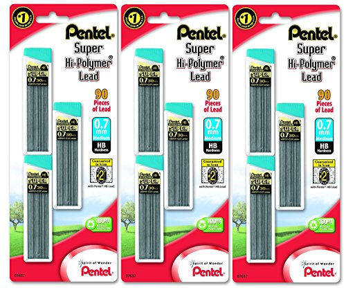 Pentel Super Hi-Polymer Lead Refill , 0.7mm Medium, HB, 270 Pieces of Lead