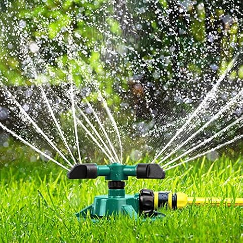 ENJSD Garden Sprinkler, Automatic Lawn Sprinkler, 360 Degree Rotating Durable 3 Arms Adjustable Water Sprinkler Gardening Irrigation System Covering Large Area for Watering Lawn Plants Flowers Veggies Cover