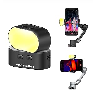 AOCHUAN Magnetic Fill Light for Stabilizer, Mini Video Light w/3 Brightness and 3 Color Adjustment, Strong Magnetic Light Mounted on the Gimbal, Compatible for Hohem Zhiyun Feiyu Gimbal Stabilizer.
